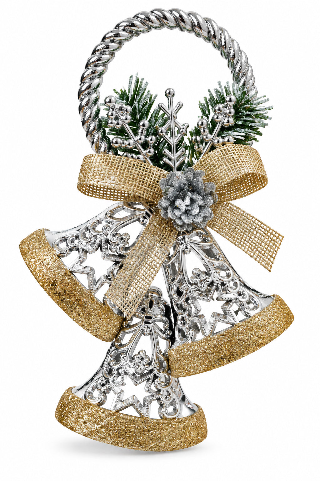 COLGANTE CAMPANAS NAVIDEÑAS PLATEADAS 22X15CM 2D