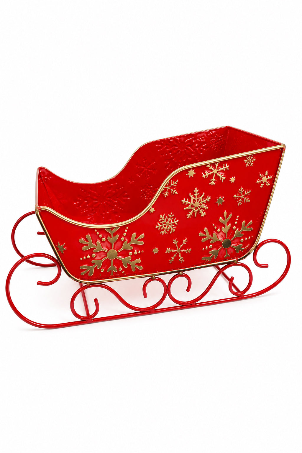Trineo Navideño Decorativo Rojo y Dorado 33 x 13.5 x 17 cm