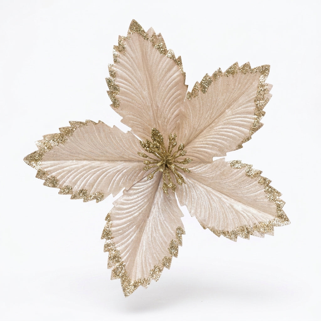 Flor Artificial Navideña Champaña 32 cm 5 Pétalos