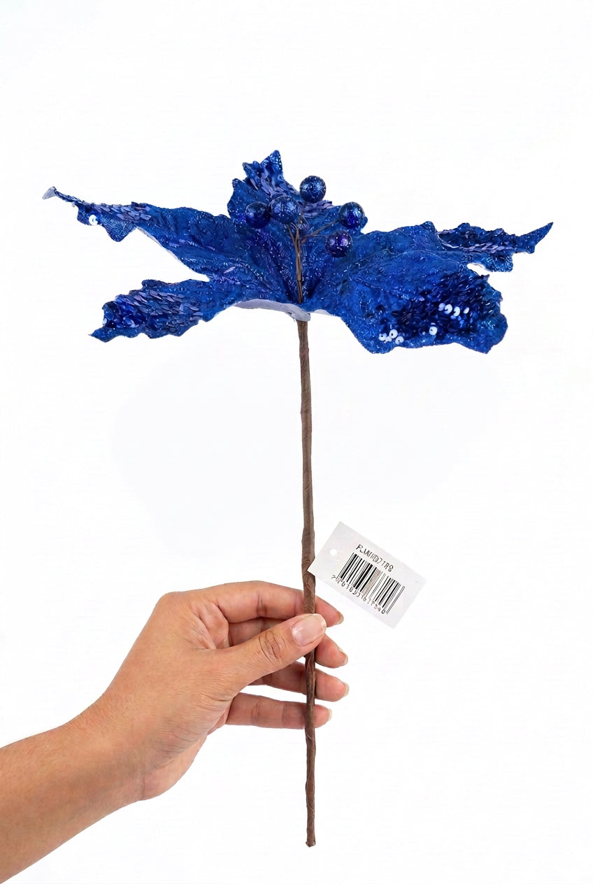 Flor Artificial Navideña Azul Rey 32 cm 5 Pétalos (Ref. FLM00371RB)