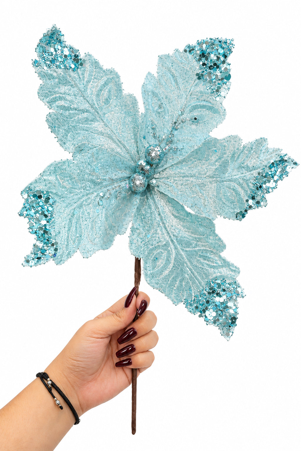 Flor Artificial Navideña Azul Claro 32 cm 5 Pétalos (Ref. FLM00371CR)