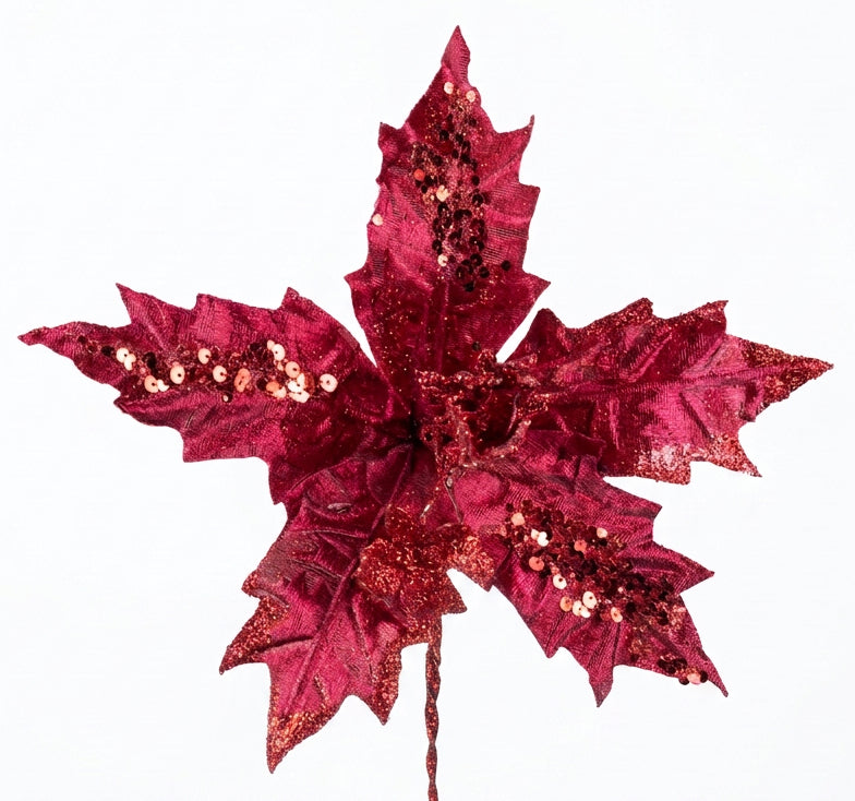 Flor Artificial Navideña Vinotinto 24 cm 5 Pétalos