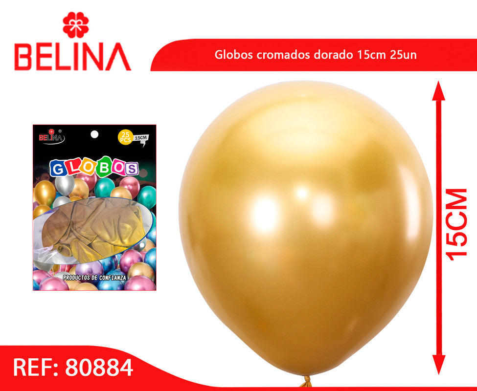 Globo R-6 cromado (chrome) dorado, línea Golden, 15cm, 12 unidades