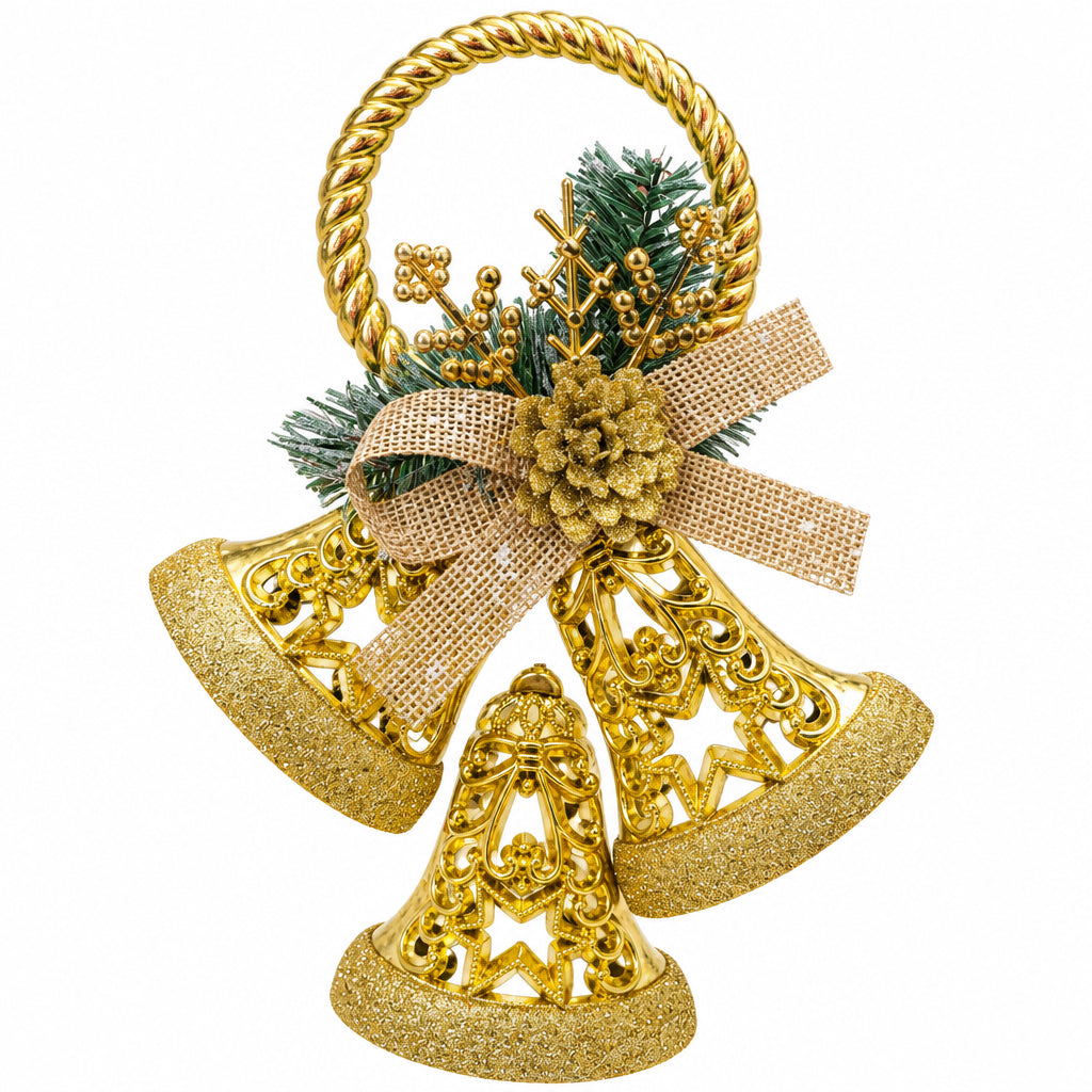 COLGANTE CAMPANAS NAVIDEÑAS DORADAS 22X15CM 2D