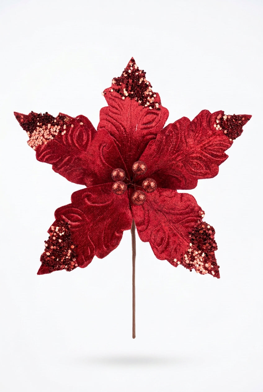 Flor Artificial Navideña Vinotinto 32 cm 5 Pétalos