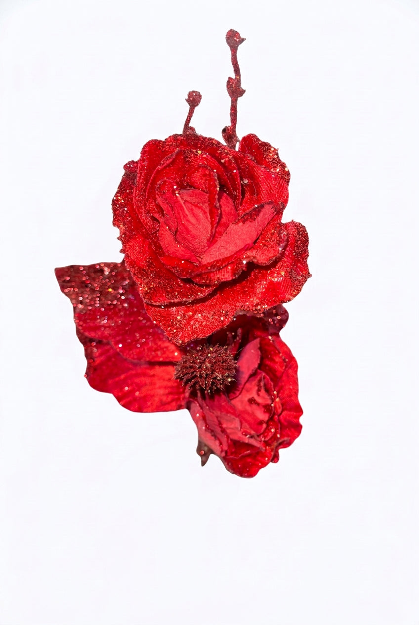Flor Artificial Navideña Vinotinto 36 cm 12 Pétalos (Ref. FLR01288BU)