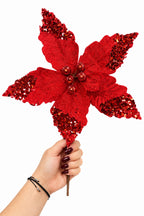 Flor Artificial Navideña Roja 32 cm 5 Pétalos (Ref. FLM00371R)