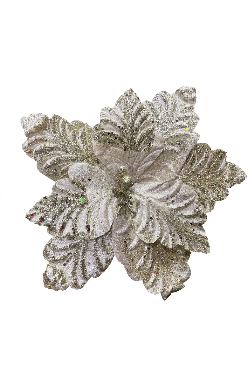 Flor Artificial Navideña Champaña 34 cm 8 Pétalos modelo FLM00365CH