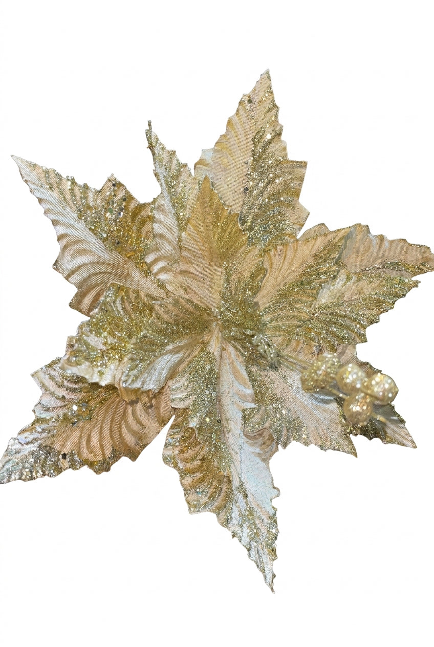Flor Artificial Navideña Dorada 33 cm 14 Pétalos