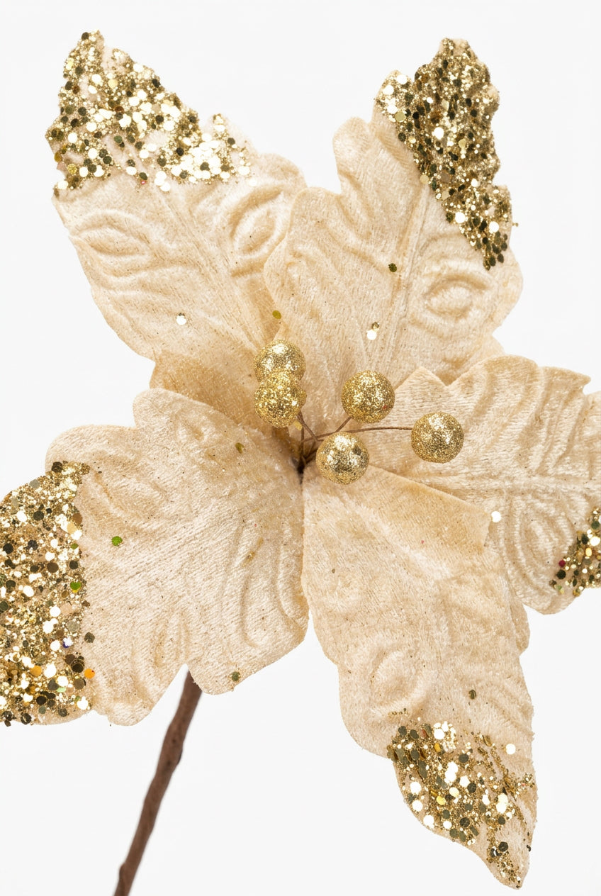 Flor Artificial Navideña Dorada 32 cm 5 Pétalos (Ref. FLM00371G)