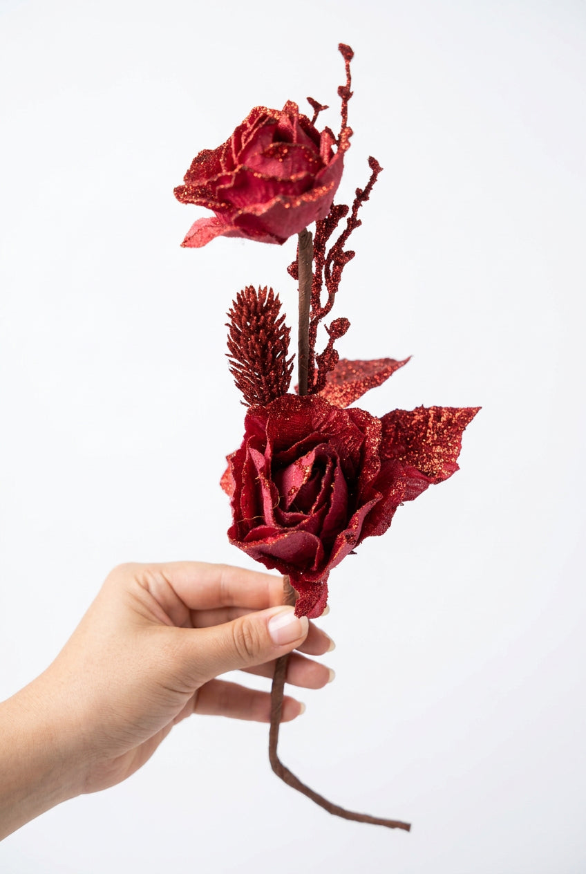 Flor Artificial Navideña Vinotinto 36 cm 12 Pétalos