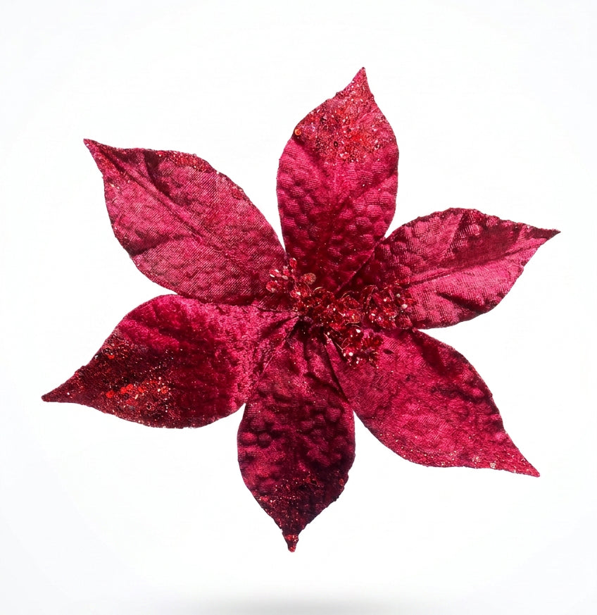 Flor Artificial Navideña Vinotinto 22 cm 5 Pétalos