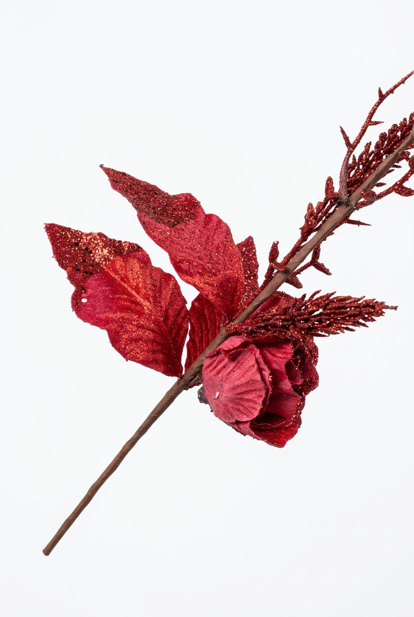 Flor Artificial Navideña Vinotinto 36 cm 12 Pétalos (Ref. FLR01288BU)