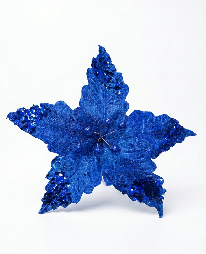 Flor Artificial Navideña Azul Rey 32 cm 5 Pétalos