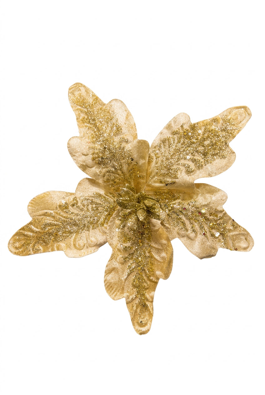 Flor Artificial Navideña Dorada 34 cm 5 Pétalos