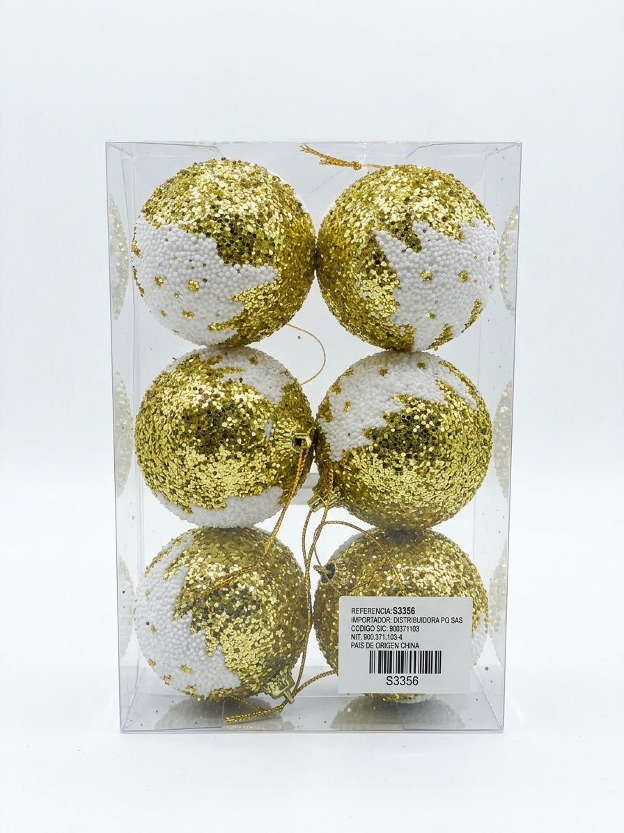 REF S3356 BOLA NAVIDAD FINA 6CM X 6 BLANCA ROJA - PQ