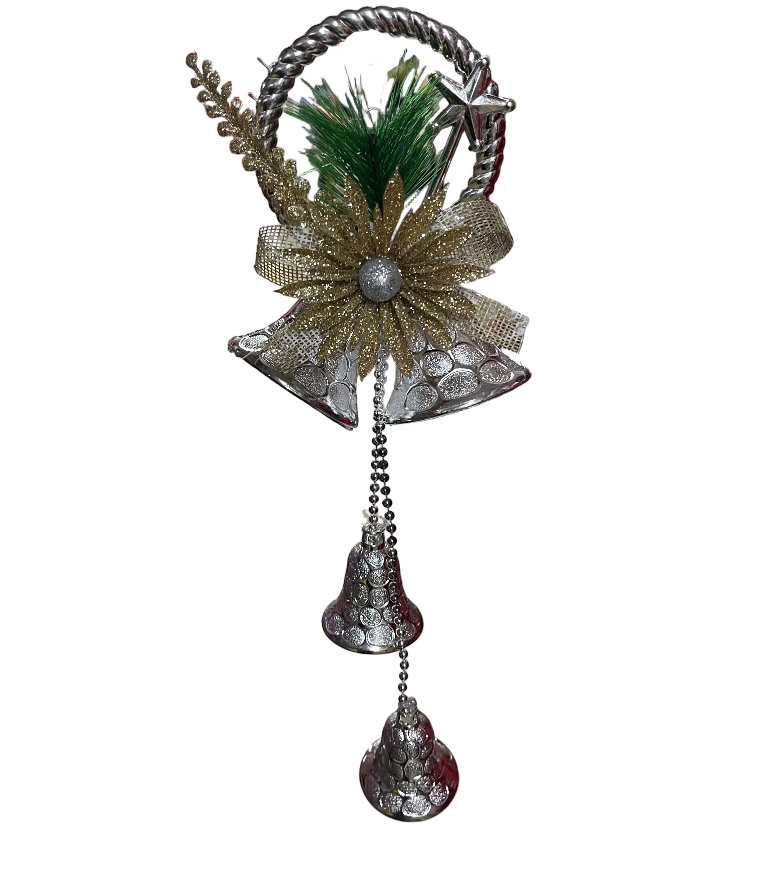 COLGANTE CAMPANAS NAVIDEÑAS PLATEADAS 30X12CM 2D