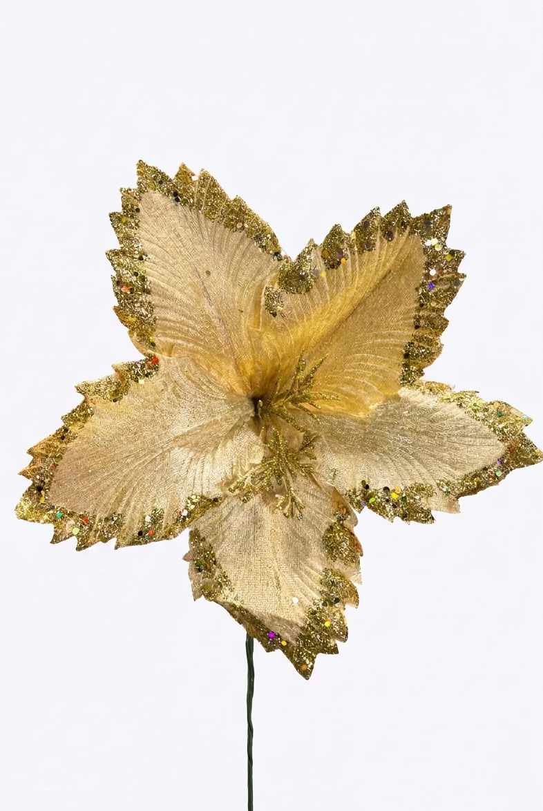 Flor Artificial Navideña Dorada 32 cm 5 Pétalos