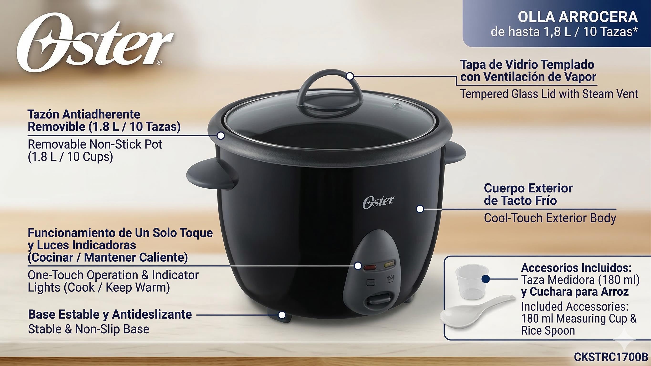 Olla Arrocera Oster 2 Libras Negra Multiusos