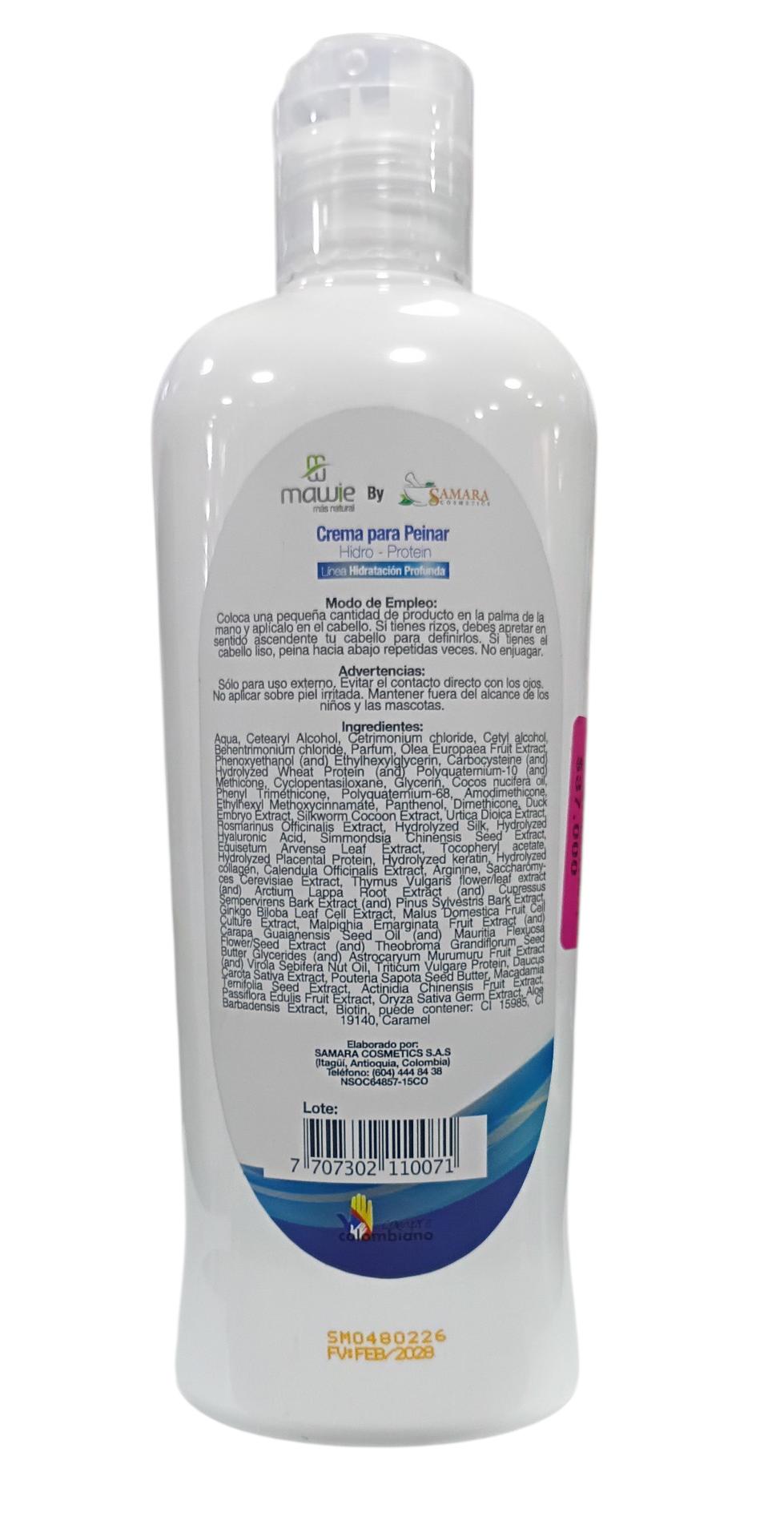 Crema para Peinar Hidratación Profunda 300ml Mawie