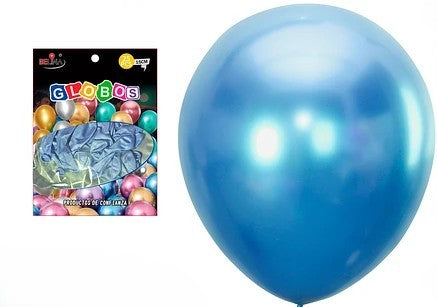 Globo R-6 cromado (chrome) azul, línea Golden, 15cm, 12 unidades