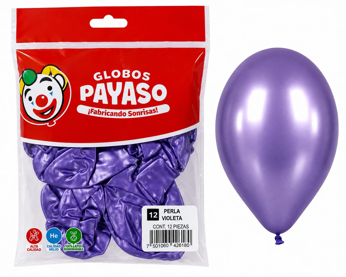 GLOBOS PAYASO R-12 PERLA VIOLETA 12 PIEZAS