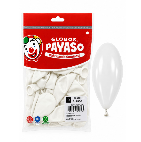 GLOBOS PAYASO R-9 PASTEL BLANCO