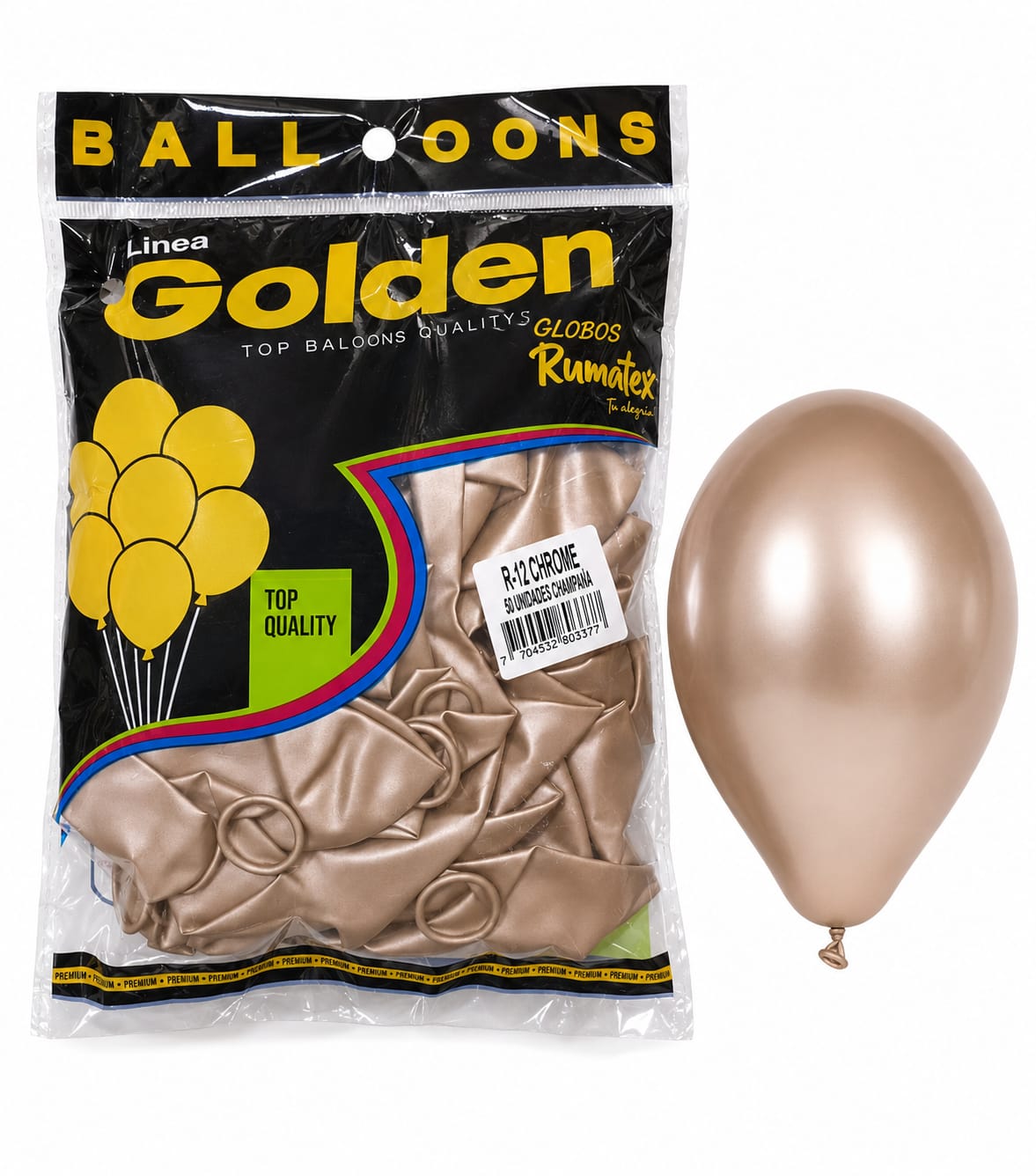 Globo Rumatex R12 Chrome 50 Unidades Champaña Línea Golden