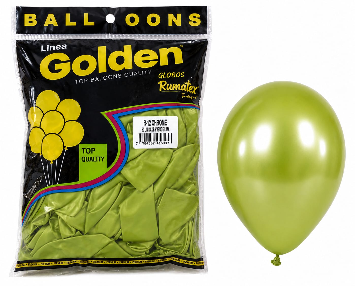 Globo Rumatex R12 Chrome 50 Unidades Verde Lima Línea Golden