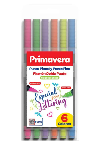 MARCADOR PLUMON DOBLE PUNTA PRIMAVERA PINCEL X6