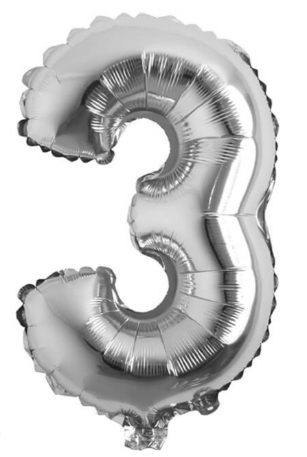 NUMERO 3 METALIZADO 16 PULGADAS  PLATEADO