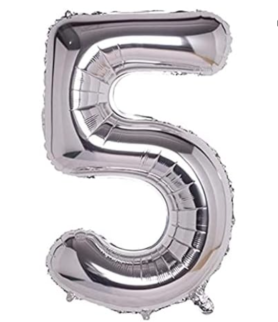 NUMERO 5 METALIZADO 16 PULGADAS  PLATEADO