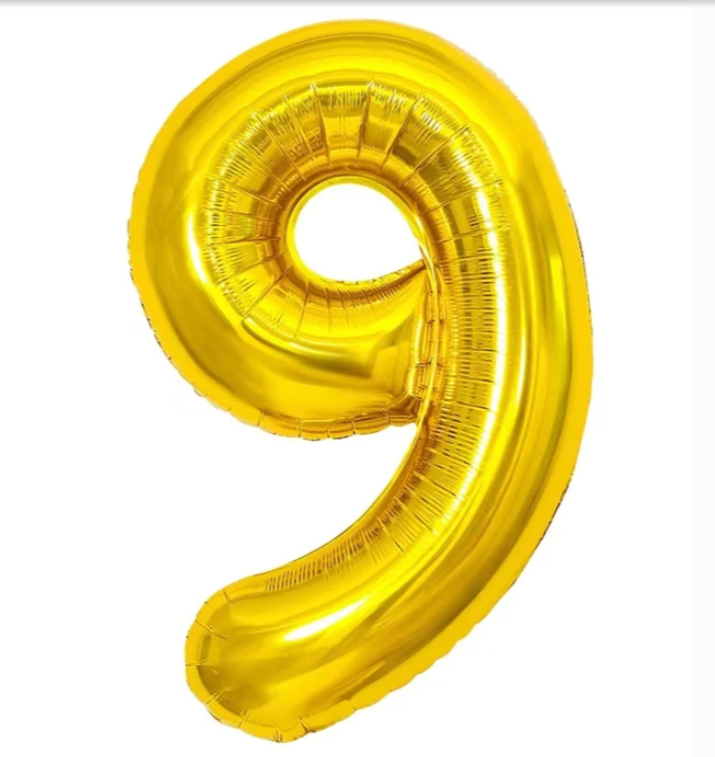 NUMERO 9 METALIZADO 16 PULGADAS  DORADO