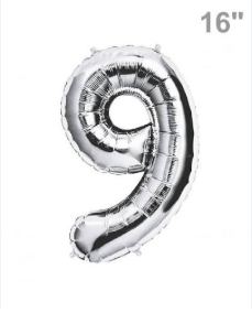 NUMERO 9 METALIZADO 16 PULGADAS  PLATEADO