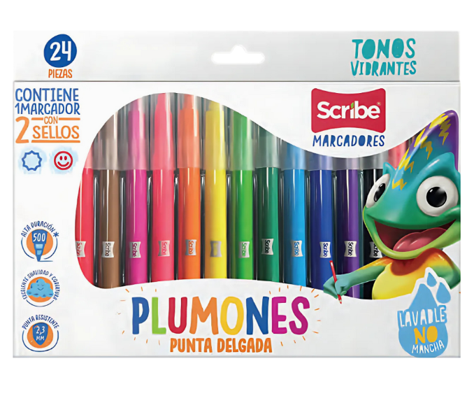 PLUMONES PUNTA DELGADA SCRIBE LAVABLE  24PZA